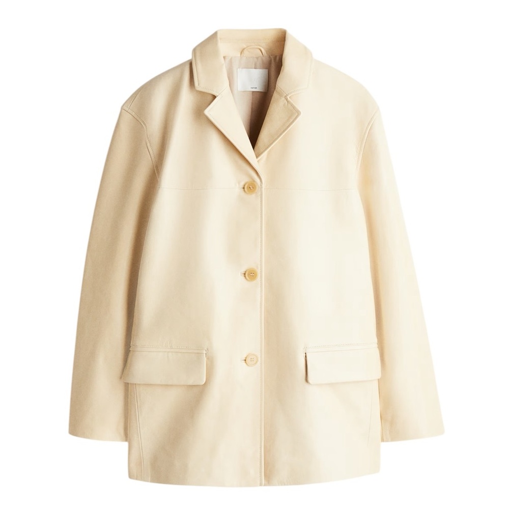 H&M NWT Loose Fit Leather Jacket/Blazer in Light Beige Sz XS - Picture 4 of 13